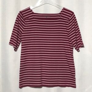 Croft & Barrow Burgundy and White Striped Short Sleeve Top